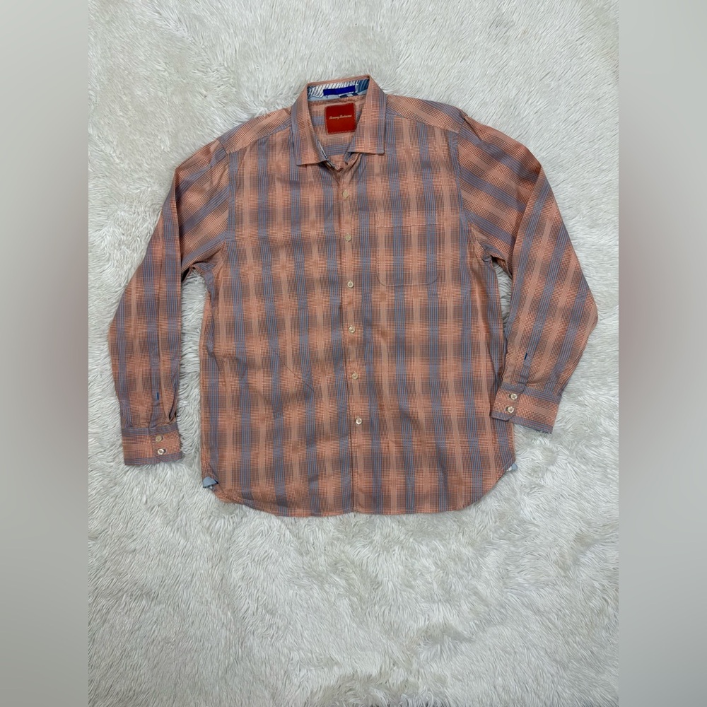 Tommy Bahama Men's Checkered Shirt in Orange and Gray